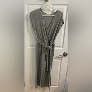 Caution To The Wind Jumpsuit Women Large Grey Stripe Sleeveless Romper Tie Front